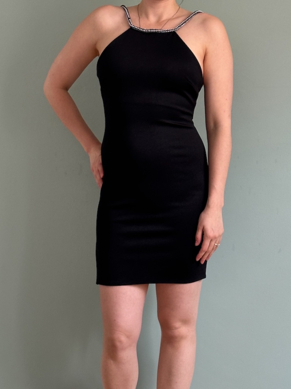 Topshop Low Back Mini Dress With Rhinestone Detail (Size Small)